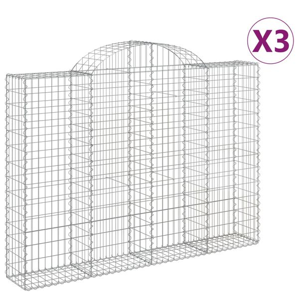 vidaXL Габионни кошници арка 3 бр 200x30x140/160 см поцинковано желязо