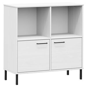 vidaXL Библиотека с метални крака бяла 90x35x90,5 см дърво масив OSLO