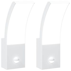 vidaXL Външни LED стенни лампи със сензори, 2 бр, бял, лят алуминий