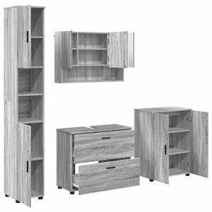 vidaXL Комплект мебели за баня 4 бр. Сив Сонома 35 x 30 x 192 см