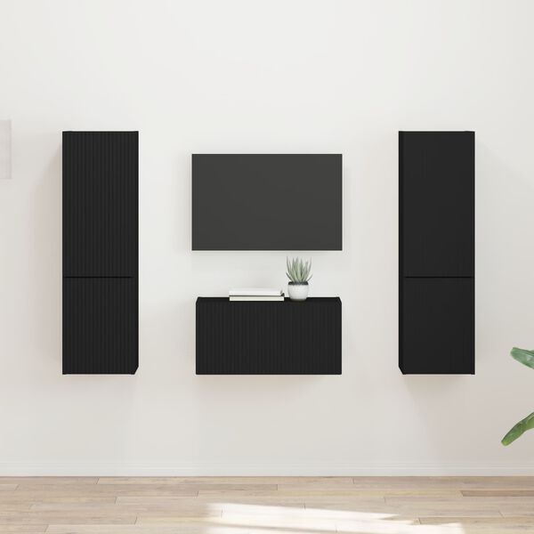 vidaXL Комплект ТВ шкаф 5 pcs Черно Инженерно дърво