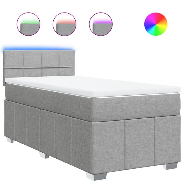 vidaXL Боксспринг легло с матрак, светлосиво, 90x200 см, плат