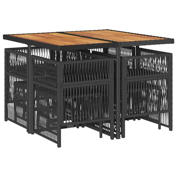 vidaXL Градински трапезен комплект възглавници 9 части черен полиратан