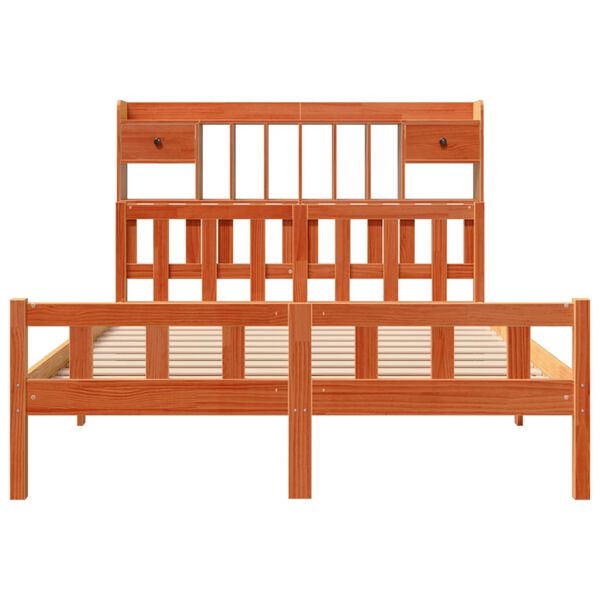 vidaXL Легло с етажерка за книги, без матрак, 160x200 см, бор масив