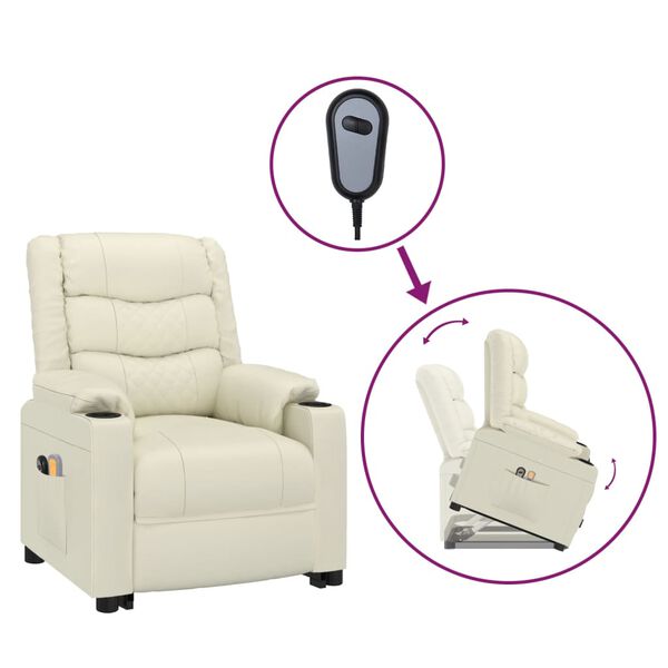 vidaXL Изправящ масажен стол, кремав, изкуствена кожа