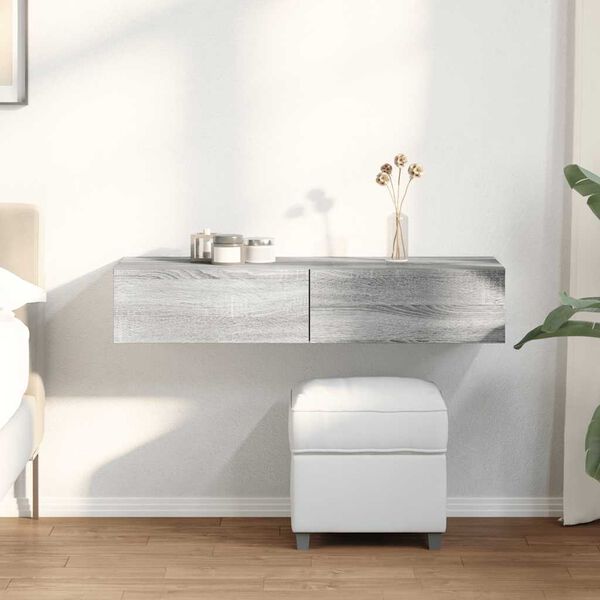 vidaXL Стенен рафт с чекмеджета сив сонома 100x36x19см инженерно дърво