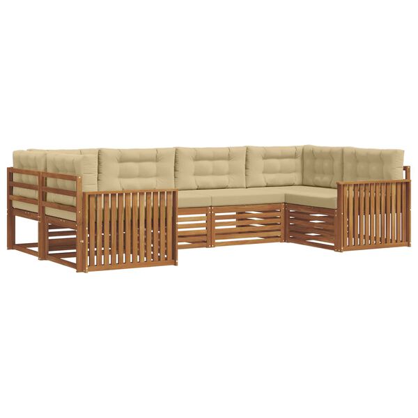 vidaXL Комплекти дивани 6 pcs Натурален и Бежов Солидно акациево дърво