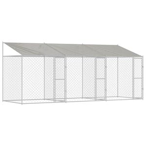 vidaXL Кучешка клетка с покрив Сребристо 600 x 200 x 256 см