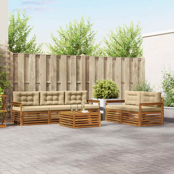 vidaXL Комплект дивани за открито 6 pcs Натурален и Бежов