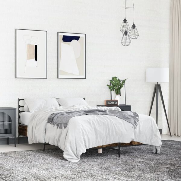 vidaXL Рамка за легло, опушен дъб, 120x200 см, инженерно дърво и метал