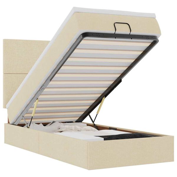 vidaXL Османска легло с матрак и LED, кремаво, 90x190 см, плат