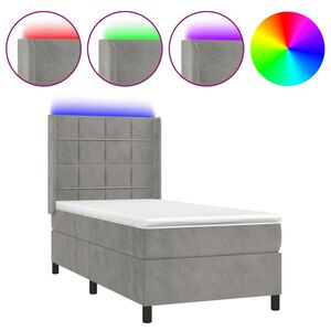 vidaXL Боксспринг легло с матрак и LED, светлосиво, 80x200 см, кадифе