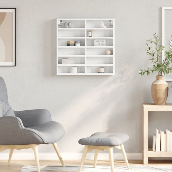 vidaXL Шкаф витрина, бял, 60x8,5x58 см, инженерно дърво