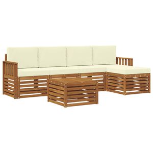 vidaXL Комплект дивани за открито 6 бр. Натурален и Крема