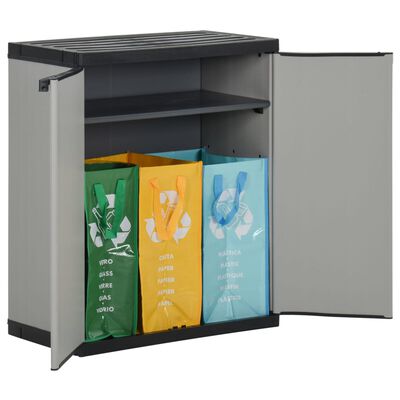 vidaXL Градински контейнер за отпадъци, сиво и черно, 68x40x85 см, PP