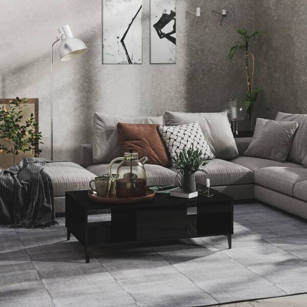 vidaXL Маса за кафе, черен гланц, 103,5x60x35 см, инженерно дърво