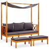 vidaXL Градинска пейка със сенник и табуретки за крака, акация масив