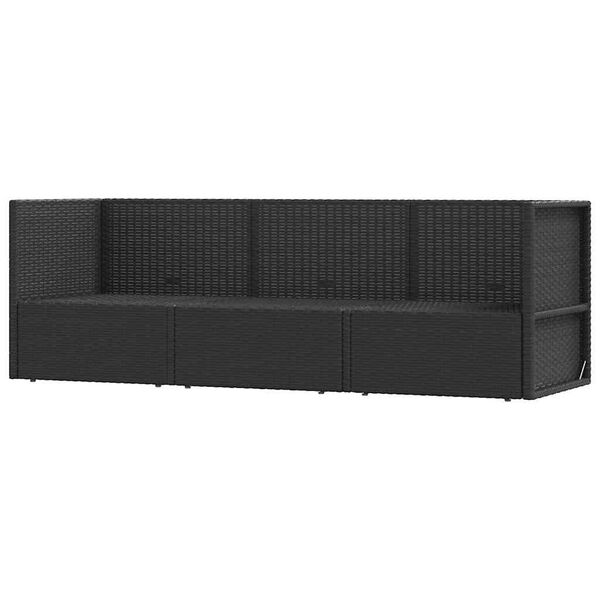 vidaXL Градински лаундж комплект с възглавници 3 части черен полиратан