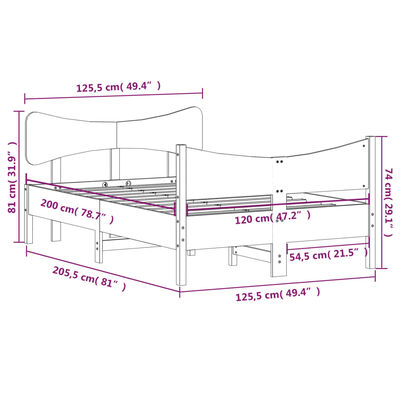 vidaXL Рамка за легло с табла, 120х200 см, бор масив