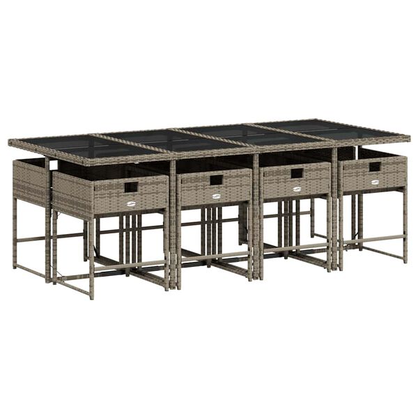 vidaXL Градински трапезен комплект 9 части с възглавници сив полиратан