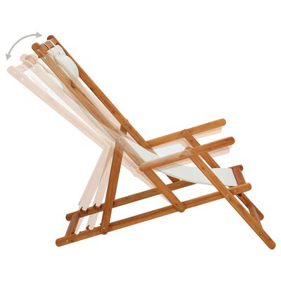 vidaXL Сгъваем плажен стол, евкалиптово дърво масив и текстил, кремав