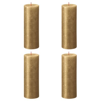 Bolsius Рустик колонни свещи Shimmer, 4 бр, 190x68 мм, златисти