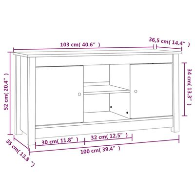 vidaXL ТВ шкаф, бял, 103x36,5x52 см, бор масив