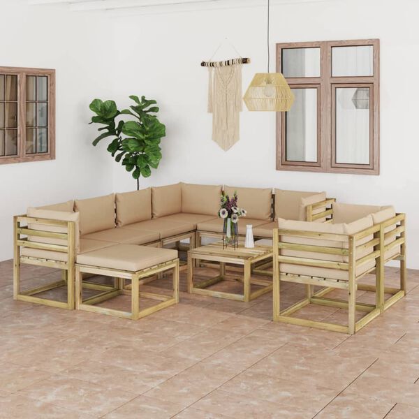 vidaXL Градински лаундж комплект 10 части възглавници импрегниран бор