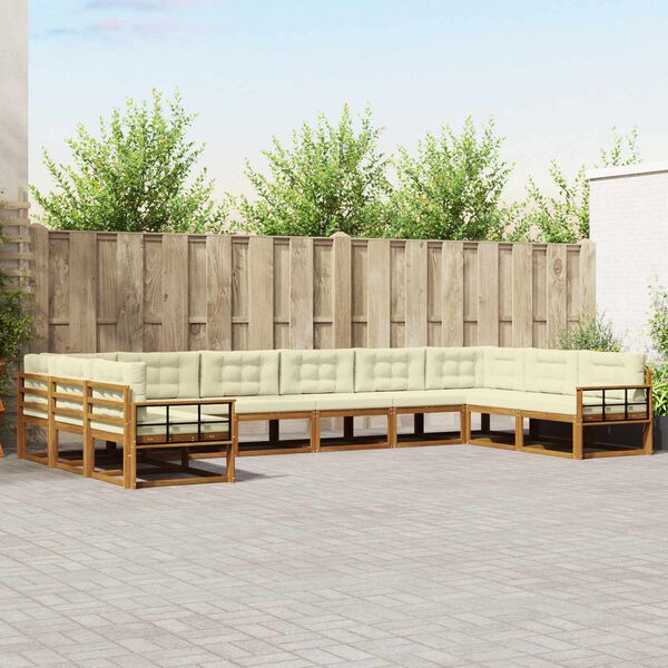 vidaXL Комплект дивани за открито 10 pcs Натурален и Крема