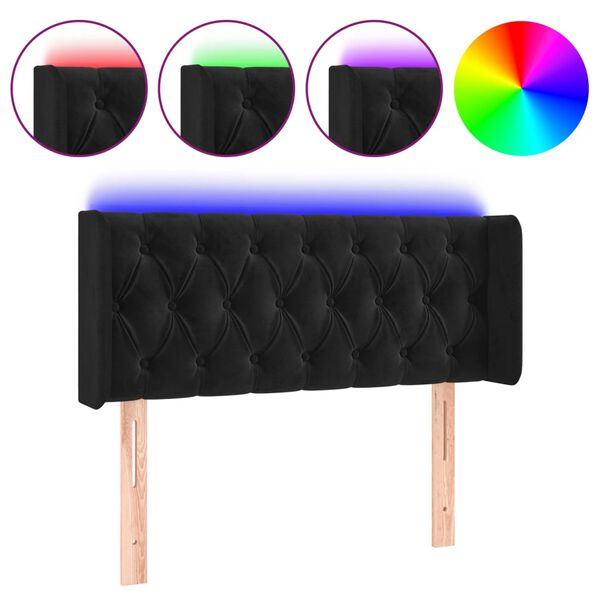 vidaXL LED горна табла за легло, черна, 93x16x78/88 см, кадифе