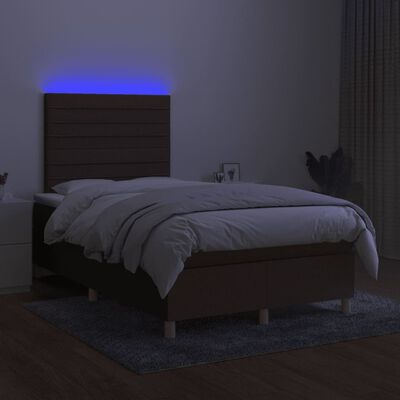vidaXL Боксспринг легло с матрак и LED, тъмнокафяво, 120x190 см, плат
