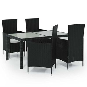vidaXL Градински комплект с възглавници, 5 части, черен полиратан