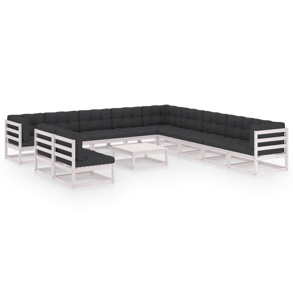 vidaXL Градински лаундж комплект 12 части с възглавници бял бор масив