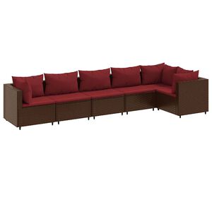 vidaXL Градински лаундж комплект с възглавници 6 части кафяв полиратан