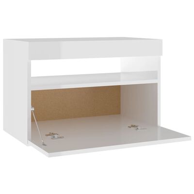 vidaXL Нощно шкафче с LED осветление бял гланц 60x35x40 см