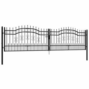 vidaXL Оградна порта KAMPEN с връх тип копие, черна, 394,5x100 см, стомана