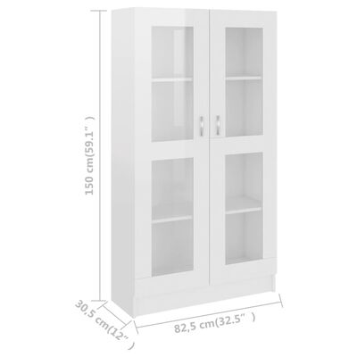 vidaXL Шкаф витрина, бял гланц, 82,5x30,5x150 см, ПДЧ
