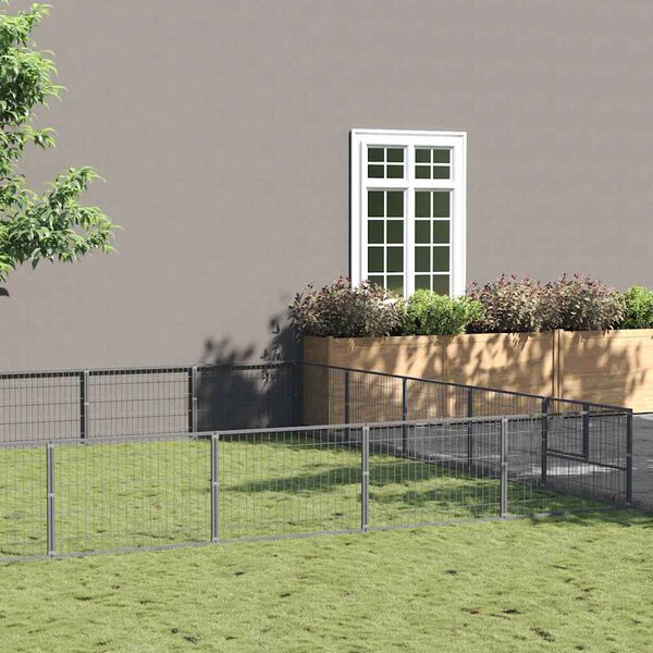 vidaXL Клетка за кучета, сива, 40 м&sup2;, стомана