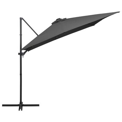 vidaXL Градински чадър с LED, стоманен прът, 250x250 см, антрацит