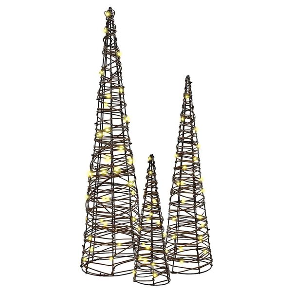 vidaXL Коледно дърво 3 pcs Топло бяло 20 х 20 х 80 см Ратан