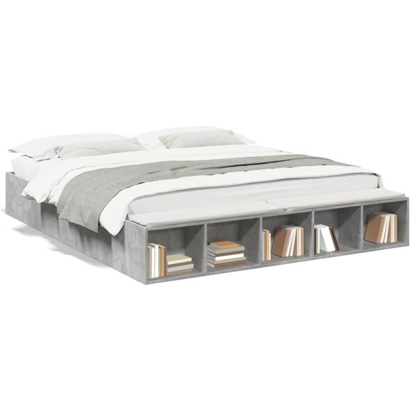 vidaXL Рамка за легло, бетонно сиво, 180x200 см, инженерно дърво