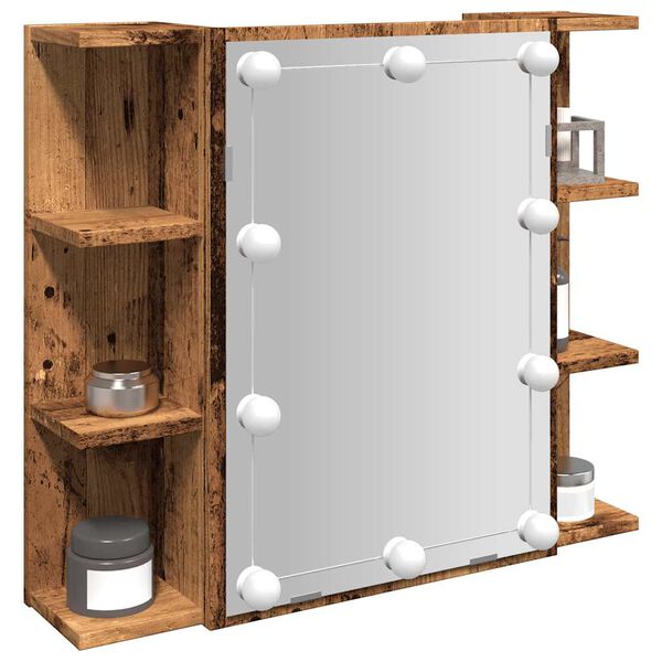 vidaXL Огледален шкаф с LED Старо дърво 70x16,5x60 cm