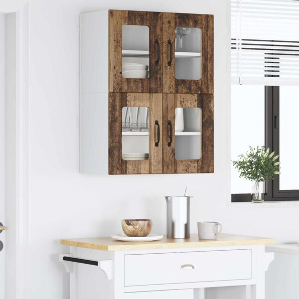 vidaXL Кухненски шкаф с рафт с врата 2 pcs Старо дърво 60 x 31 x 40 см