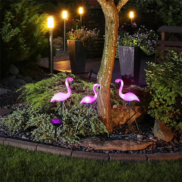 HI Соларни LED градински лампи Flamingo 3 бр