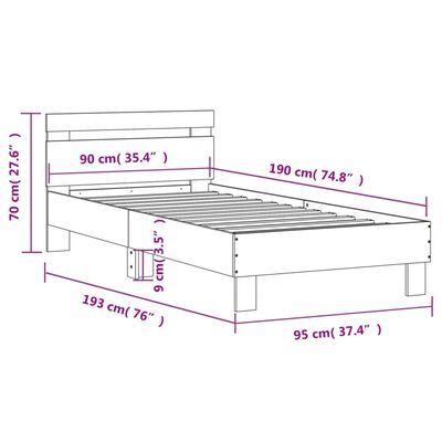 vidaXL Рамка за легло с табла и LED осветление, бяла, 90x190 см