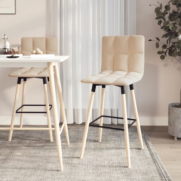 vidaXL Бар табуретки, 2 бр, кремави, текстил