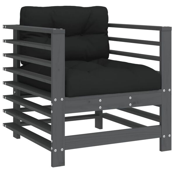 vidaXL Градински столове с възглавници, 2 бр, сиви, бор масив