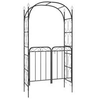 vidaXL Градинска арка с порта, черна, 108x45x235 см, стомана
