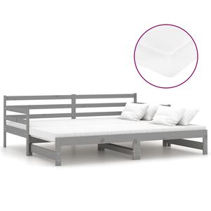 vidaXL Разтегателно дневно легло 2x(90x200) см сиво борово дърво масив