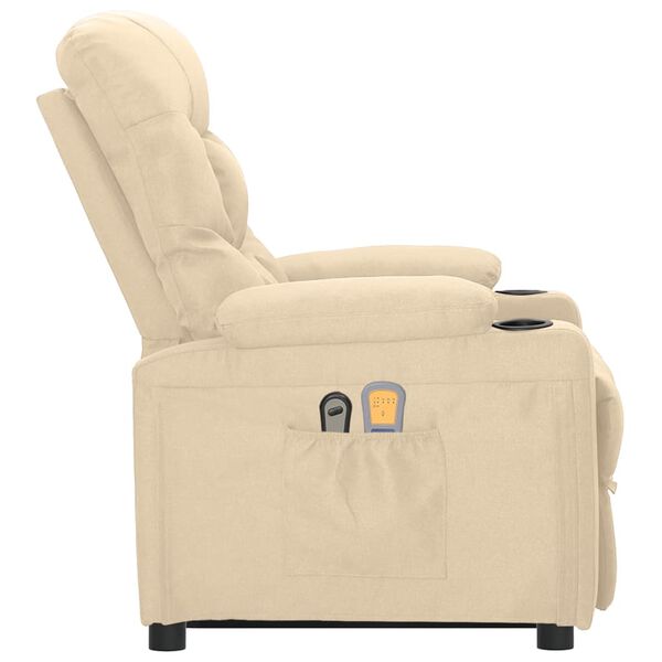 vidaXL Изправящ масажен стол, кремав, текстил